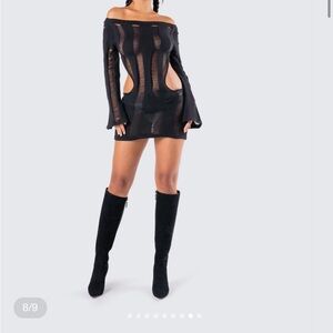 Finesse Mindy Black Mini Dress Elegant Black Off-Shoulder Dress